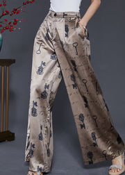 Boutique Champagne Print Draping Chiffon Straight Pants Summer