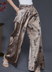 Boutique Champagne Print Draping Chiffon Straight Pants Summer