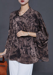 Boutique Chocolate Oversized Print Chiffon Shirts Summer