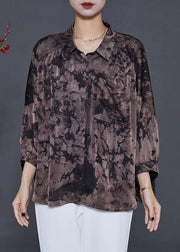 Boutique Chocolate Oversized Print Chiffon Shirts Summer