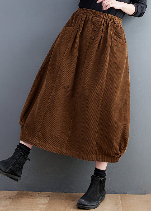 Boutique Coffee Cinched Pockets Elastic Waist Corduroy Skirt Spring