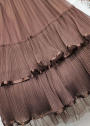 Boutique Chocolate Elastic Waist Ruffled Patchwork Wrinkled Tulle Skirts Spring