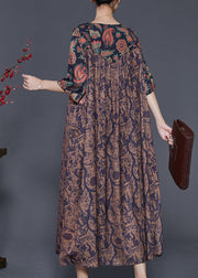 Boutique Coffee Oversized Print Silk Maxi Dresses Summer