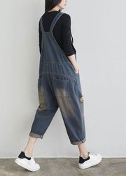 Boutique Dark Blue Patchwork Ripped Denim Jumpsuits Spring