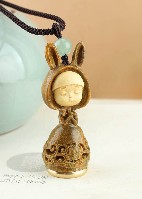 Boutique Ginger Jade Holow Out Rabbit Girl Pendant Necklace