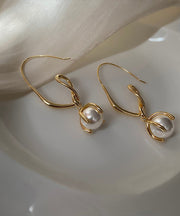 Boutique Gold Alloy Geometry Pearl Drop Earrings