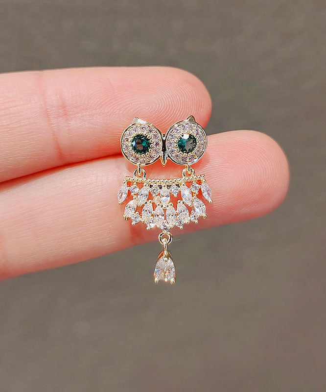 Boutique Gold Alloy Zircon Crystal Owl Brooches