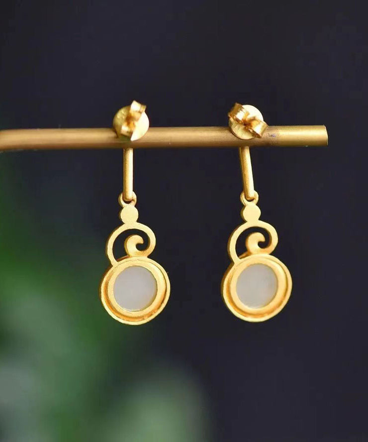 Boutique Gold Ancient Gold Jade Xiangyun Gourd Drop Earrings