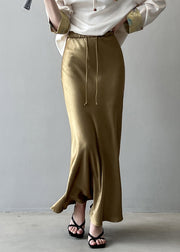 Boutique Gold Drawstring High Waist Draping Silk Skirts Fall