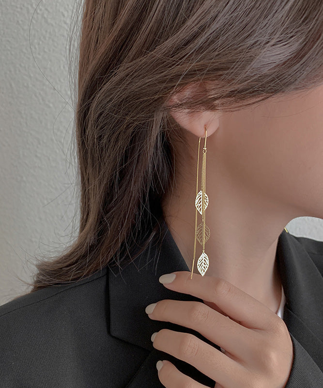 Boutique Gold Silver Drop Leaf Tassel Earrings