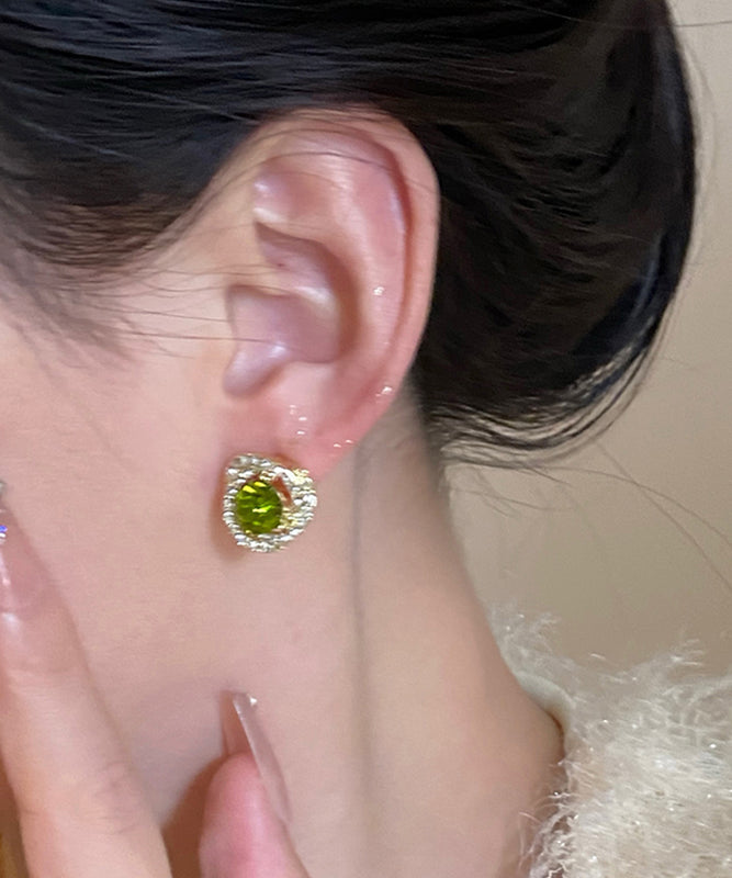 Boutique Green Aloy Crystal Zircon Stud Earrings