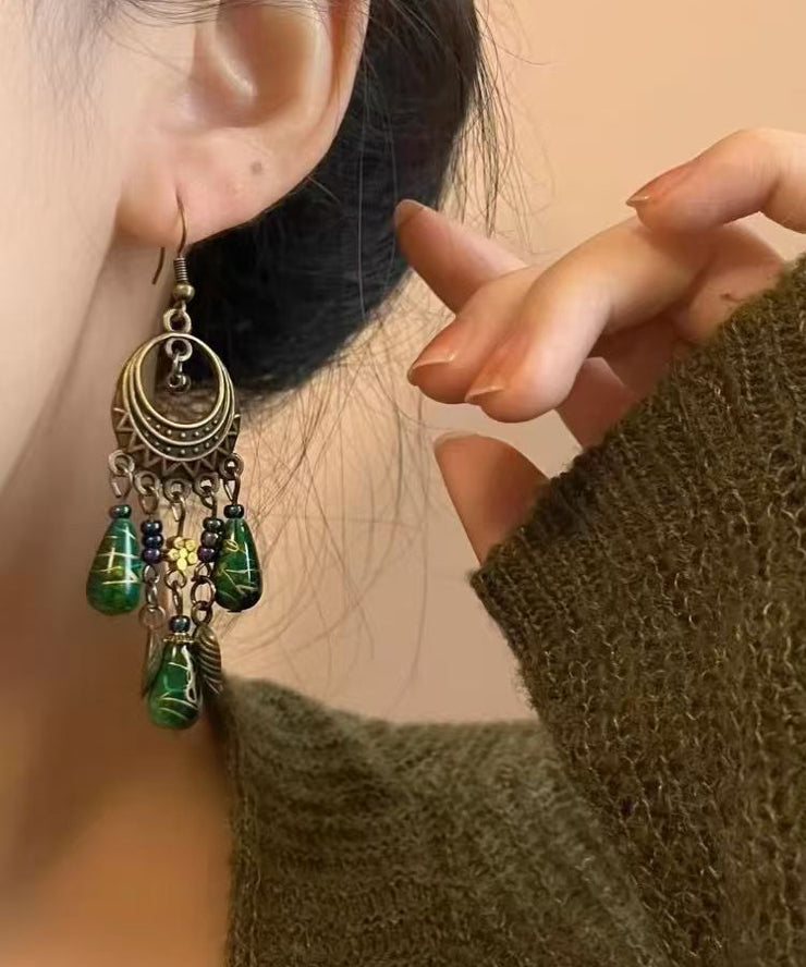 Boutique Green Sterling Silver Bronze Coloure Tassel Drop Earrings