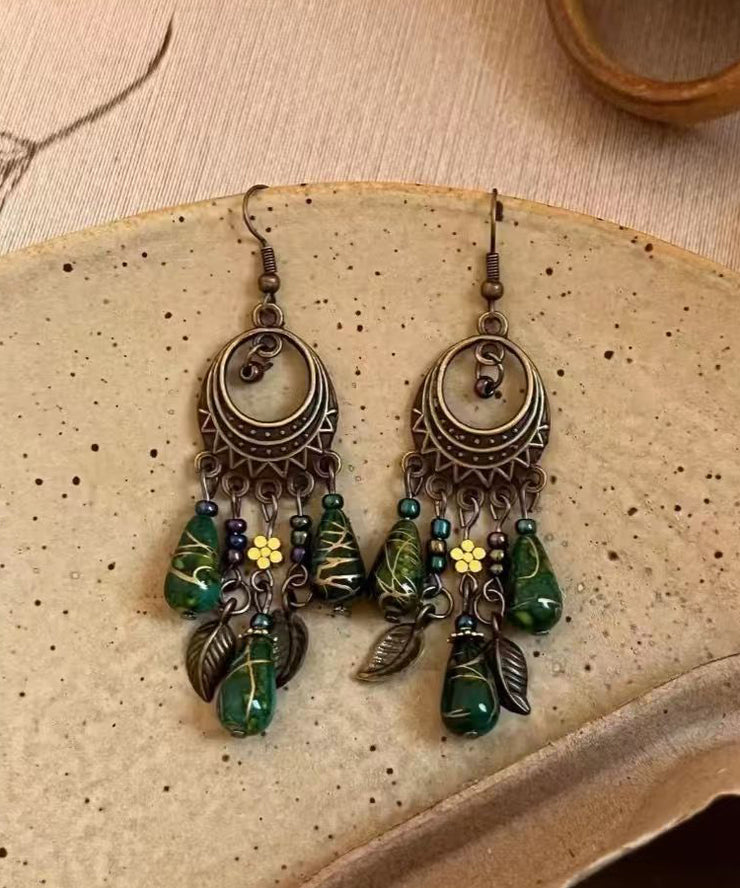 Boutique Green Sterling Silver Bronze Coloure Tassel Drop Earrings