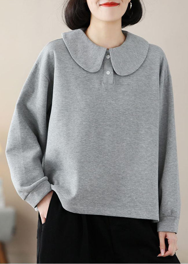 Boutique Grey Peter Pan Collar Flatering Cotton Shirt Spring