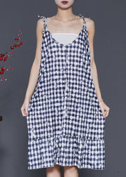 Boutique Grey Plaid Cotton Spaghetti Strap Dress Summer