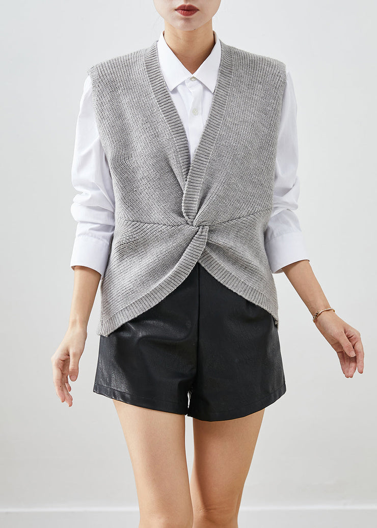 Boutique Grey V Neck Asymmetrical Design Knit Vests Fall