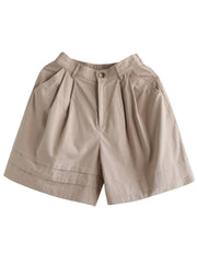 Boutique Light Pink Elastic Waist Wrinkled Pockets Cotton Shorts Summer