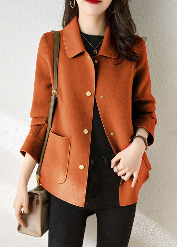 Boutique Orange Peter Pan Collar Pockets Patchwork Woolen Coat Fall