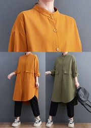 Boutique Orange Stand Collar Pockets Cotton Maxi Dress Fall