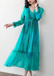 Boutique Peacock Blue Ruffled Exra Large Hem Chiffon Beach Dress Spring