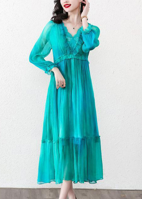 Boutique Peacock Blue Ruffled Exra Large Hem Chiffon Beach Dress Spring