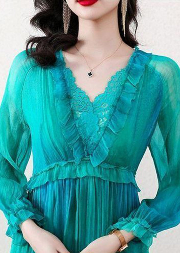 Boutique Peacock Blue Ruffled Exra Large Hem Chiffon Beach Dress Spring