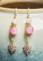 Boutique Pink Beads Zircon Drop Earrings