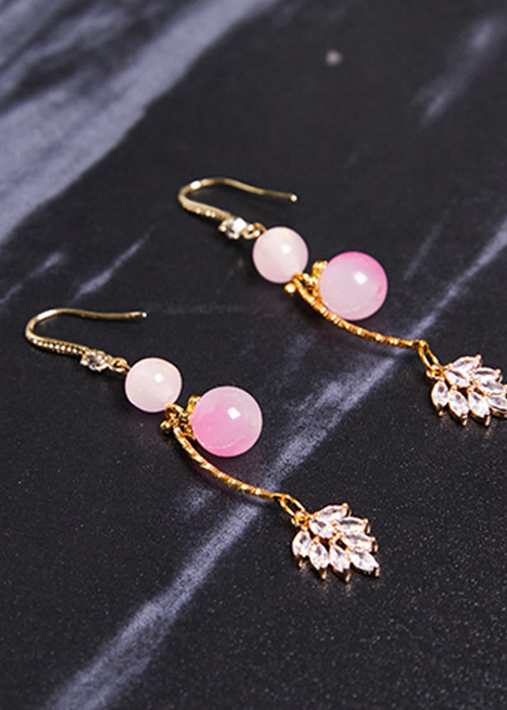 Boutique Pink Beads Zircon Drop Earrings