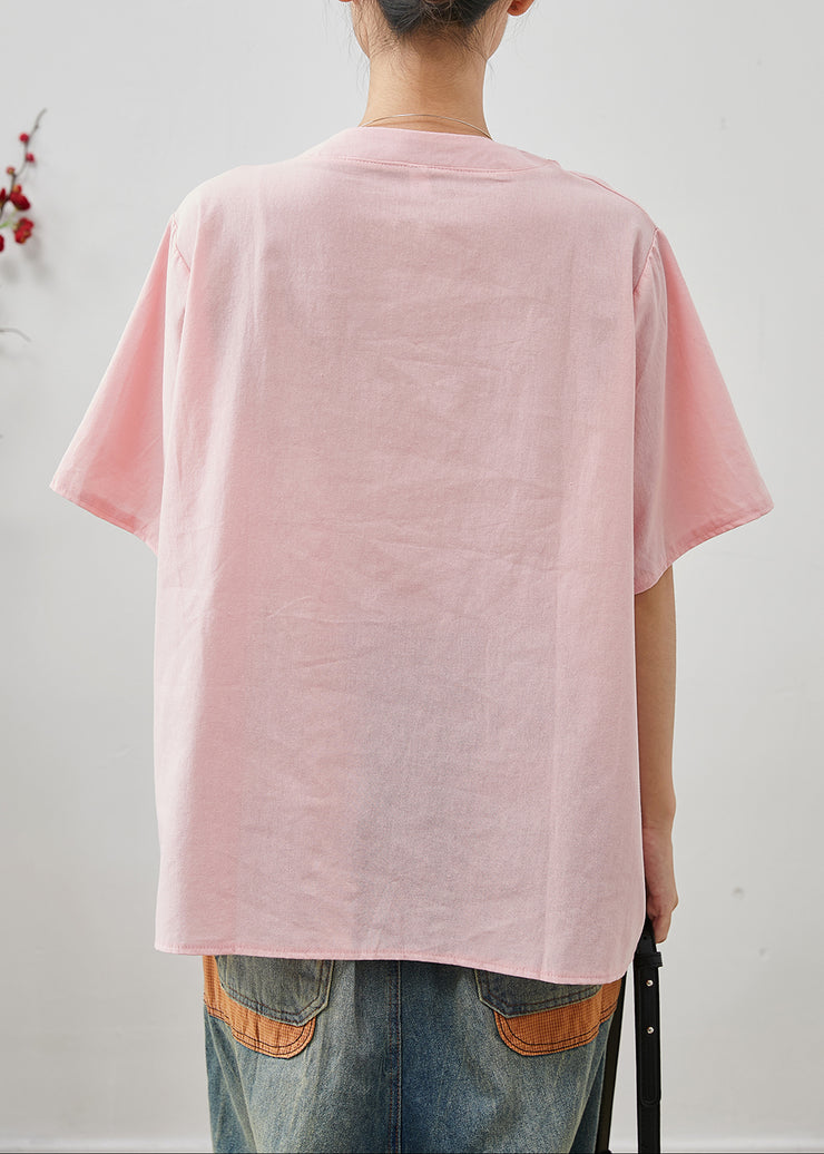 Boutique Pink Chinese Button Cotton Shirt Tops Summer