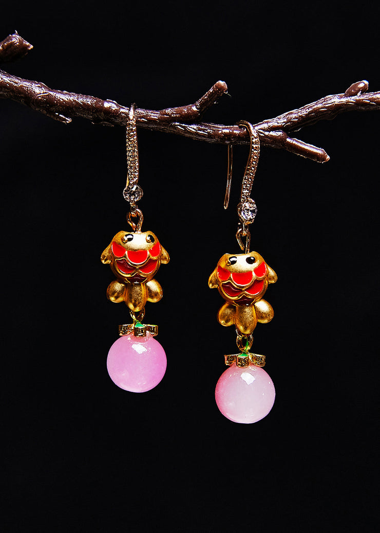 Boutique Pink Crystal Cute Dog Gilding Drop Earrings