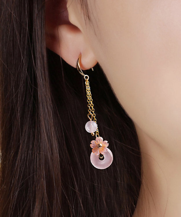 Boutique Pink Crystal Shell Flower Drop Earrings