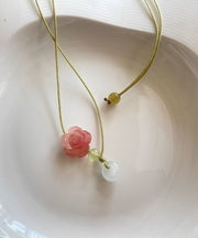 Boutique Pink Hand Woven Jade Lotus Pendant Necklace