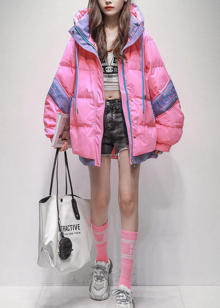 Boutique Pink Hooded Patchwork Duck Down Puffers Jackets Winter