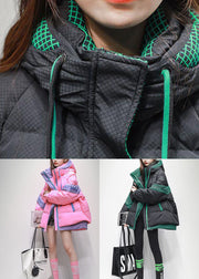 Boutique Pink Hooded Patchwork Duck Down Puffers Jackets Winter