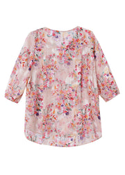 Boutique Pink V Neck Print Button Chiffon Shirt Fall