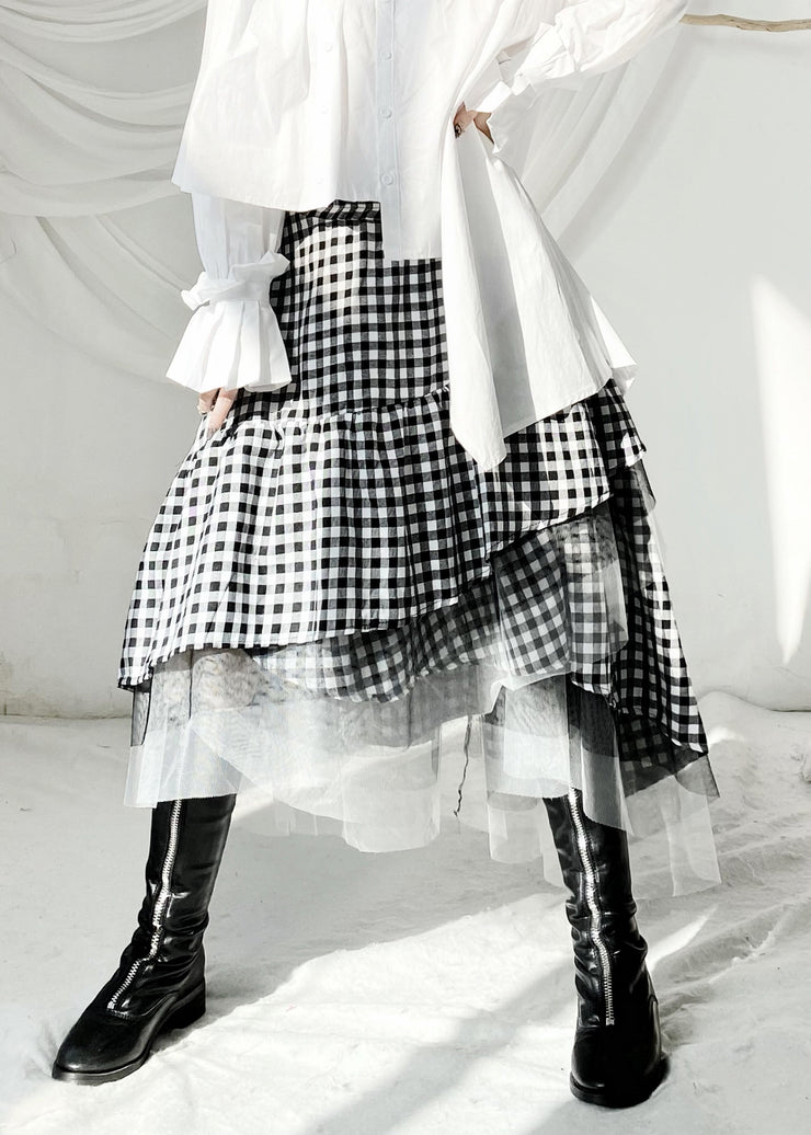 Boutique Plaid Asymmetrical Ruffled Tulle Patchwork Cotton Skirts Summer