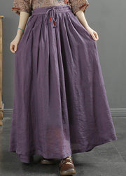 Boutique Purple Drawstring Exra Large Hem Linen Skirt Spring