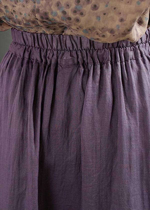 Boutique Purple Drawstring Exra Large Hem Linen Skirt Spring