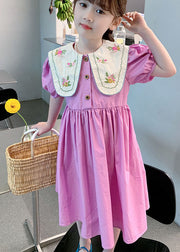 Boutique Purple Embroideried Patchwork Cotton Kids Girls Dress Summer