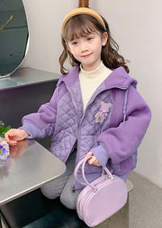 Boutique Purple Hooded Pockets Fine Cotton Filled Kids Girls Coat Winter