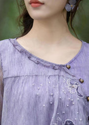 Boutique Purple Ruffled Embroidered Chiffon Blouse Tops Summer