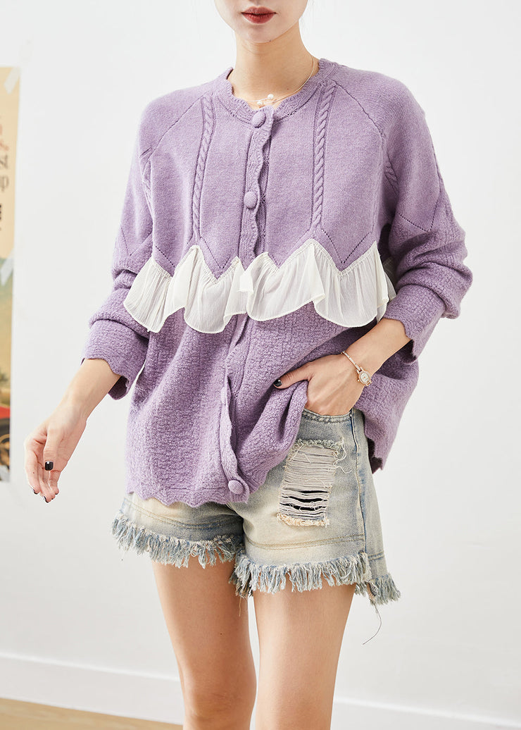 Boutique Purple Ruffled Patchwork Knit Coats Fall