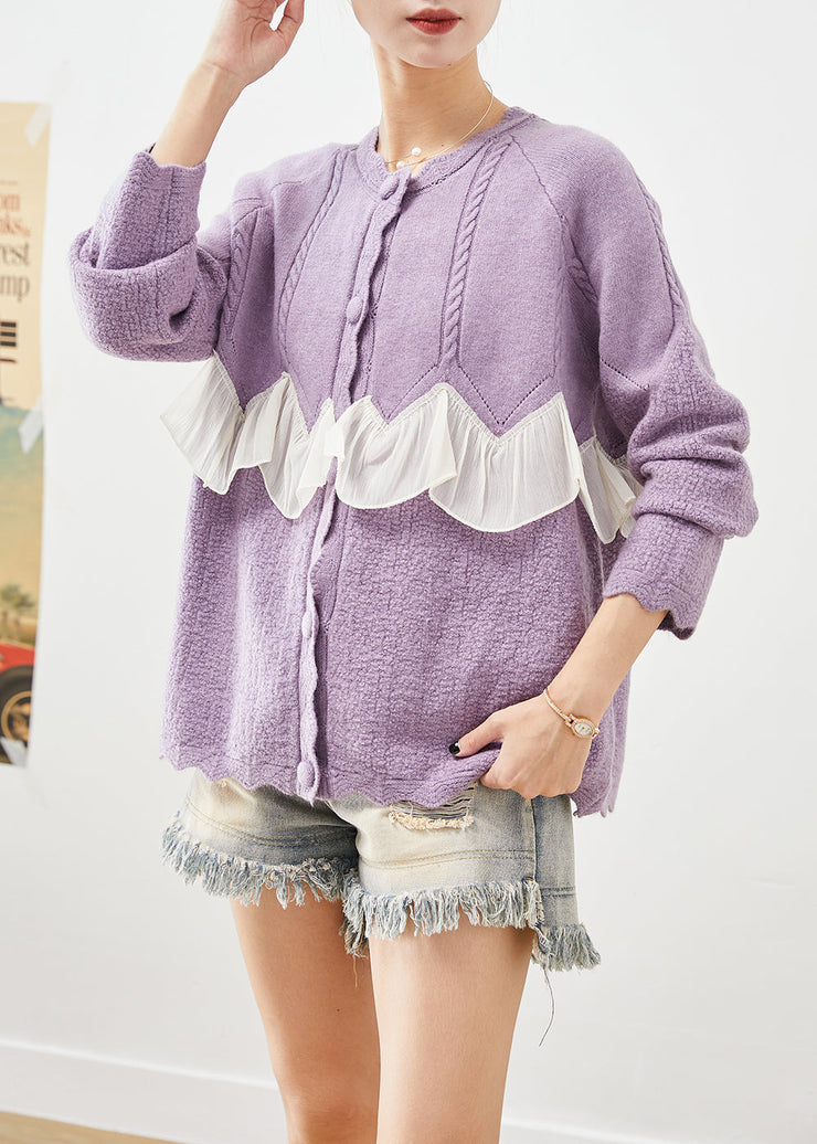 Boutique Purple Ruffled Patchwork Knit Coats Fall