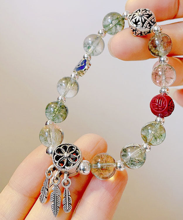 Boutique Silk Sterling Silver Crystal Floral Dream Catcher Tassel Charm Bracelet