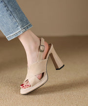 Boutique Splicing Peep Toe High Heel Sandals Apricot Suede