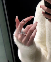 Boutique White Alloy Zircon Butterfly Tassel Rings