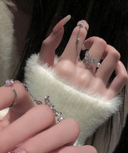 Boutique White Alloy Zircon Butterfly Tassel Rings