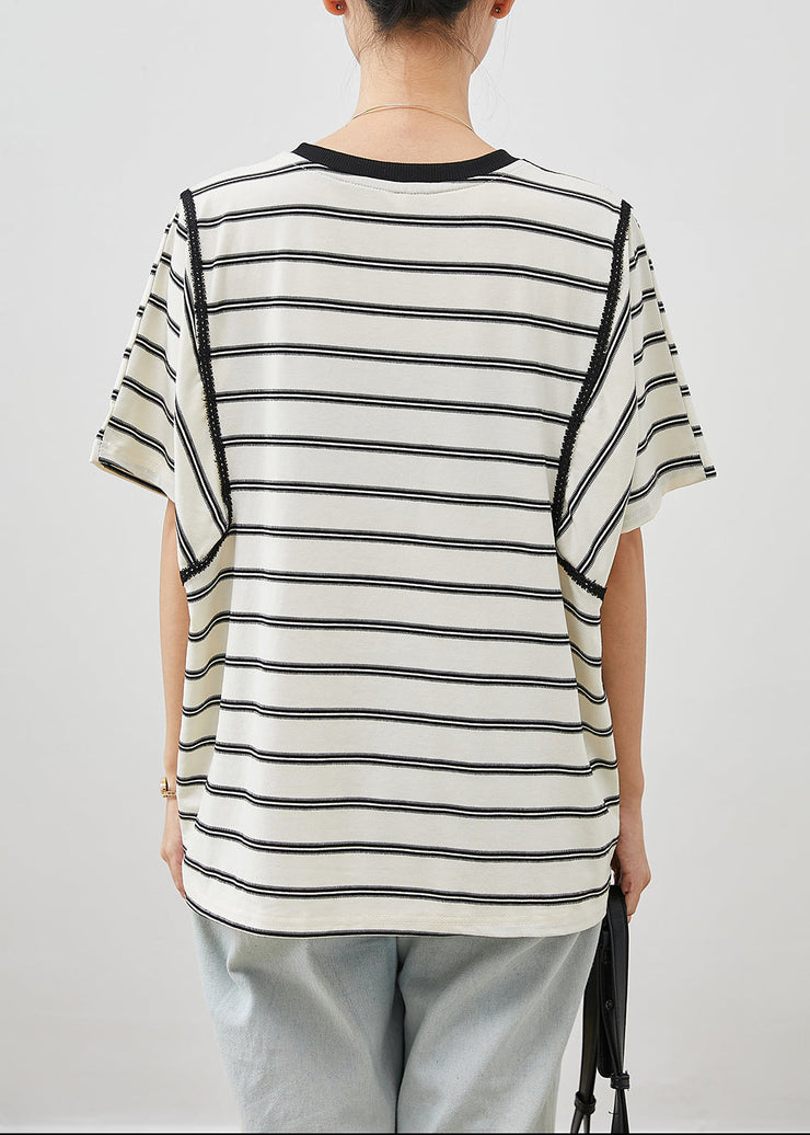 Boutique White Oversized Striped Cotton Tanks Summer