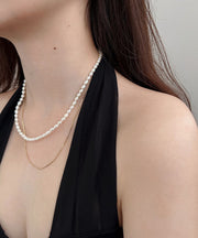 Boutique White Pearl Chain Layered Necklace