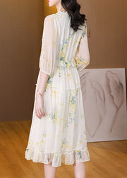 Boutique White V Neck Ruffled Print Chiffon Dresses Summer